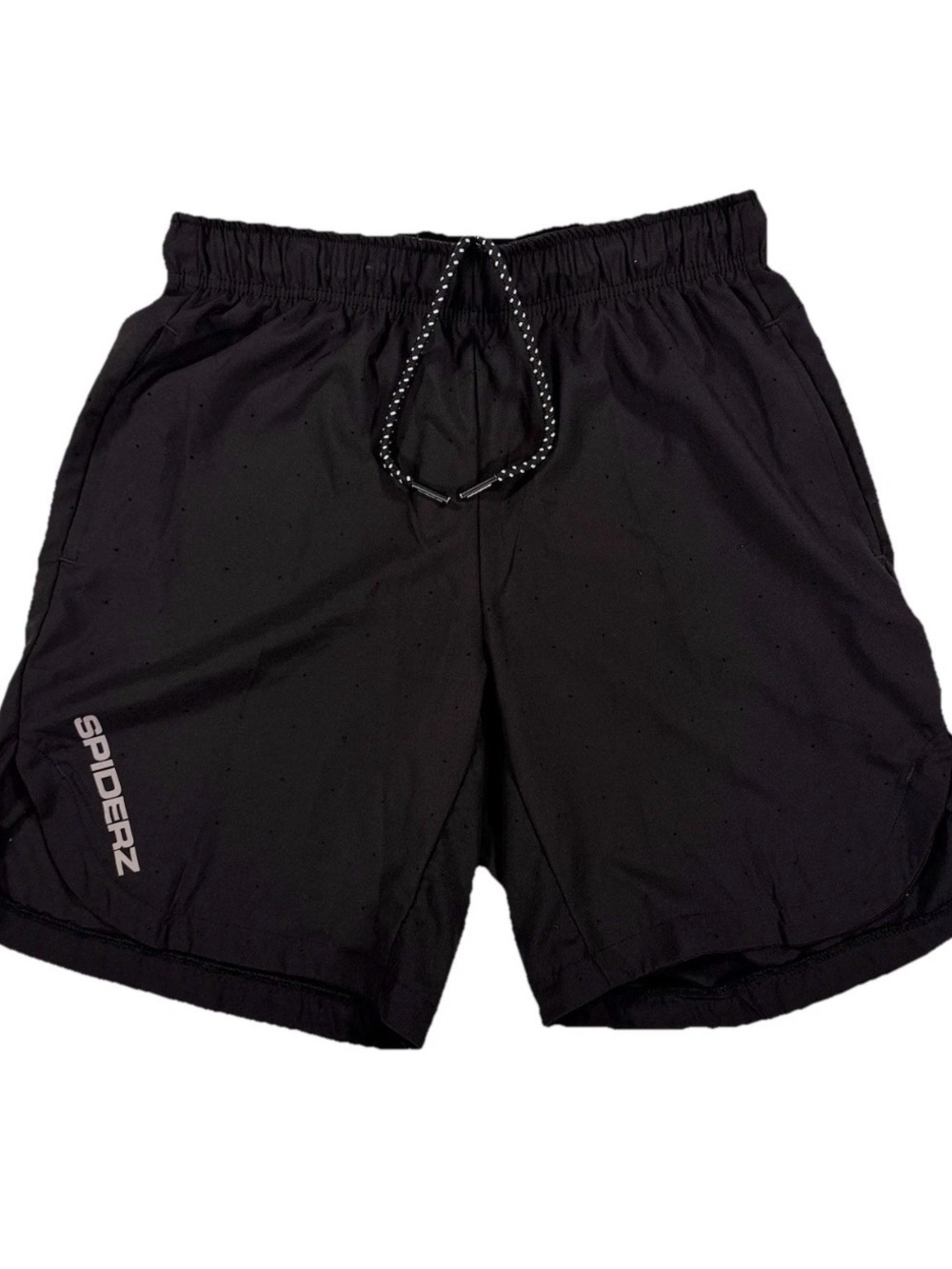 Spiderz Mens Medium Athletic Shorts Black Perforated Running Workout Gym Pockets